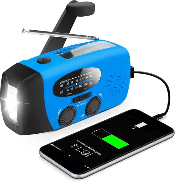 Blå Nødradio med Håndsveiv og Solcelle 1 pcs