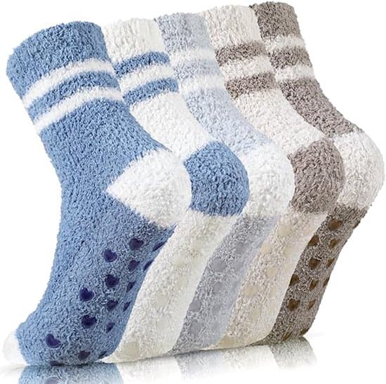 5-pack fluffiga halkfria strumpor för kvinnor, hjärtmönster