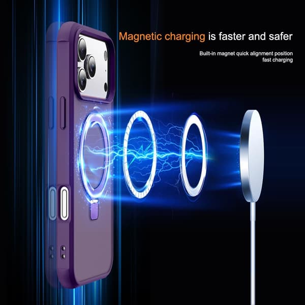 Kompatibel med iPhone 17 Pro-deksel med stativ, lilla, magnetisk ringstativ SKYLMW Compatible with