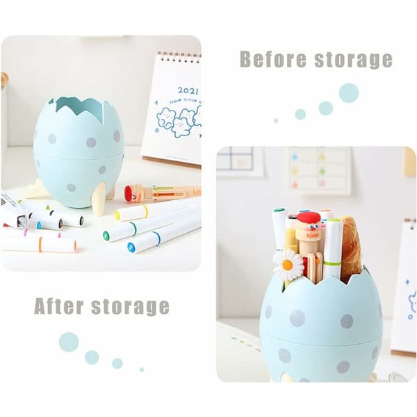 Grøn dinosauræg skrivebords penneholder 13x6cm plastik multi-organizer stor kapacitet 1 stk