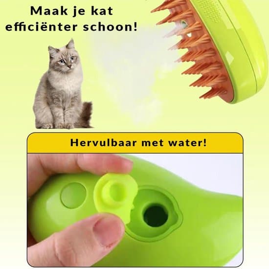 Dampdyrebørste, selvrensende, blød, til hunde og katte, genopladelig