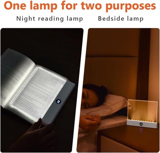 Flat boklys, LED leselampe for seng, øyebeskyttelse, dimming og timer, hvit Platte boeklamp, bedboek
