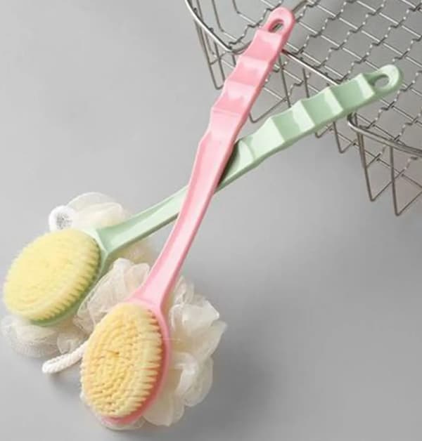 1 stk langskaftet ryggbørste 2-i-1 bust Loofah kroppsskrubber 36 cm PP