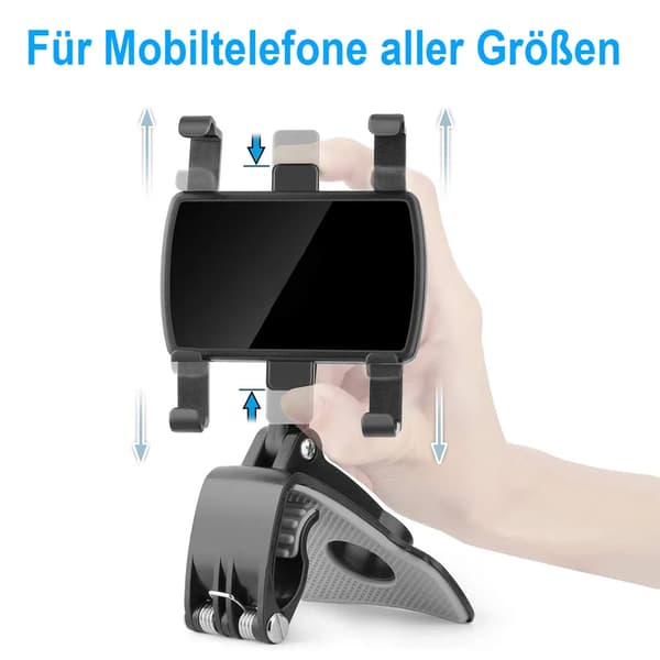 Biltelefonholder 360 rotasjon 4-7 tommer dashbordklipsfeste ABS svart