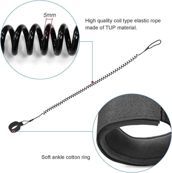 Surfboard Leash, Sort, Kompatibel med alle boards, 3m stræk
