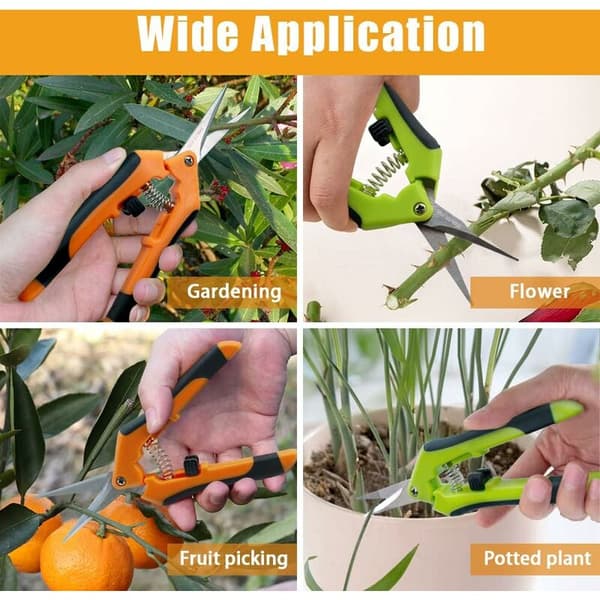 Minibeskärningssax 2-pack Grön Orange 16,5 cm Rostfritt Spetsigt Blad Sidolås för Bonsai 2-pack
