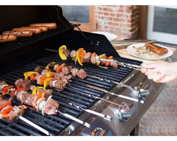 Grillspyd 10-pakning i rustfritt stål, flate pinner kompatible med campinggrillplater