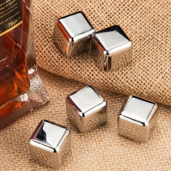 Whisky Sten Rustfrit Stål 8 Terninger med Tang Genanvendelig til Whisky Vodka Vin Cocktail