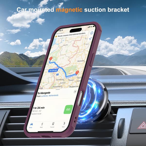 Kompatibel med iPhone 17 Pro-deksel med stativ, vinrød, magnetisk ringstativ SKYLMW Compatible with