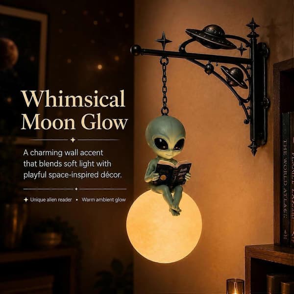 Alien Måne Leselampe, Varmt Lys Hengende Kule Nattlys, Romtema Bokelsker Dekor Alien Moon Reading