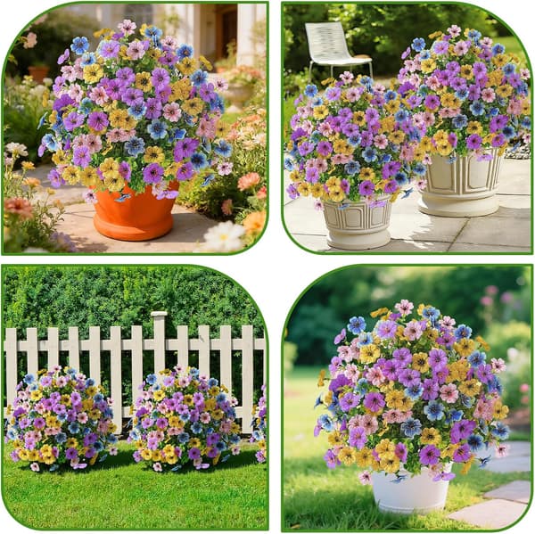 2 stk 20\" kunstig topiarykule utendørs blomster blandet lilla rosa blå gul 2 pcs