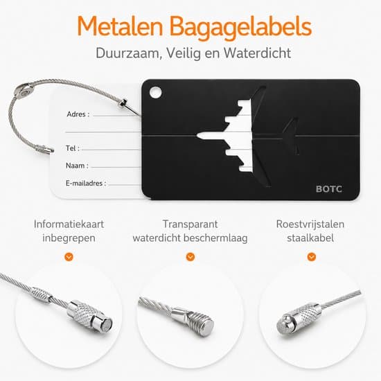 5-pack bagagebrickor i aluminium, hållbara namnskyltar, resetillbehör, silver/metall BOTC Kofferlabels -