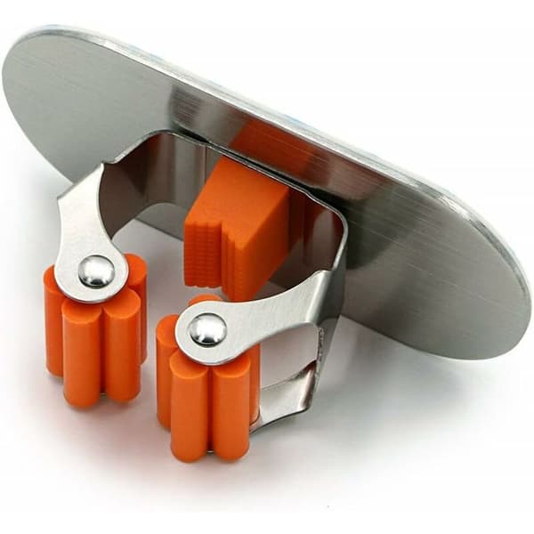 Självhäftande mopp- och kvasthållare 2-pack väggmonterad 304 rostfritt stål oval