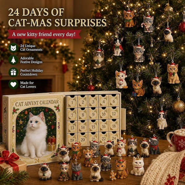 Julekalender, 24 PVC 3D Killingeophæng, Katte samlefigurer Christmas Countdown Advent