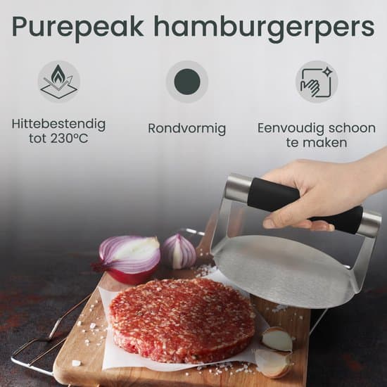 Burgerpresse i rustfritt stål, 14 cm, varmebestandig 300°C, BBQ