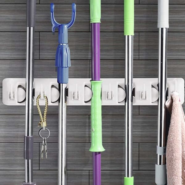 Vægbørsteholder 5 slidser 6 kroge Moppe Paraply Organizer Skruemontering Pladsbesparende