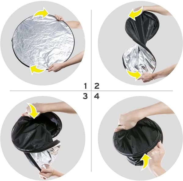 5-i-1 Rund Vikbar Reflektor 60 cm Fotoljusdiffusor Guld Silver Vit Svart