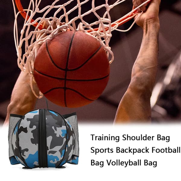 Basketväska, rund axelväska för bollsporter (kamouflageblå)