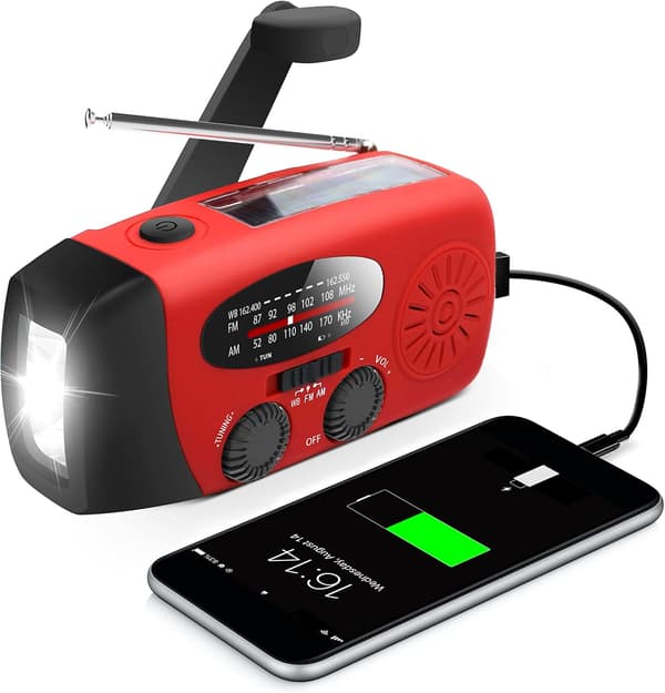 Rød Nødradio med Håndsveiv og Solcelle 1 pcs