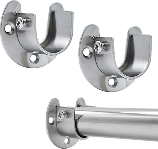 Garderobsrörsfäste, 2 silverfärgade garderobsstångsfästen med skruvar, U-formade (25 mm)