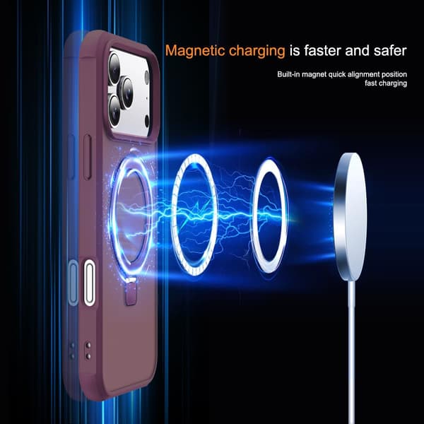 Kompatibel med iPhone 17 Pro-deksel med stativ, vinrød, magnetisk ringstativ SKYLMW Compatible with