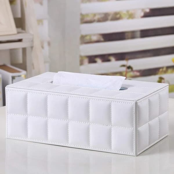 Læder Tissueboksbetræk Rektangulær Hvid Ca. 25x14x9,5cm PU Skrivebordsholder