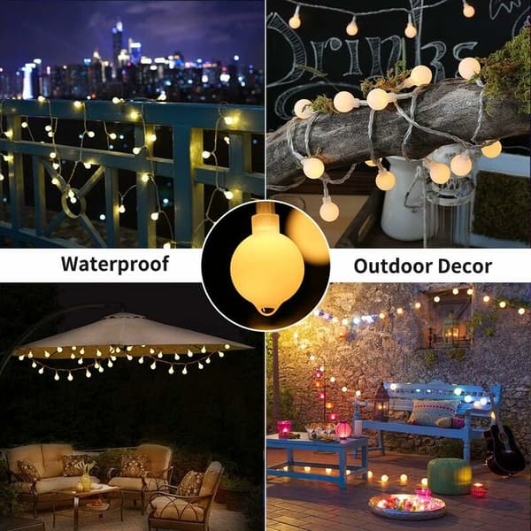 10m 80 LED Frosted Ball String Lights Varm Hvit 8 Moduser Timer IP44 Batteri Innendørs Utendørs Dekor