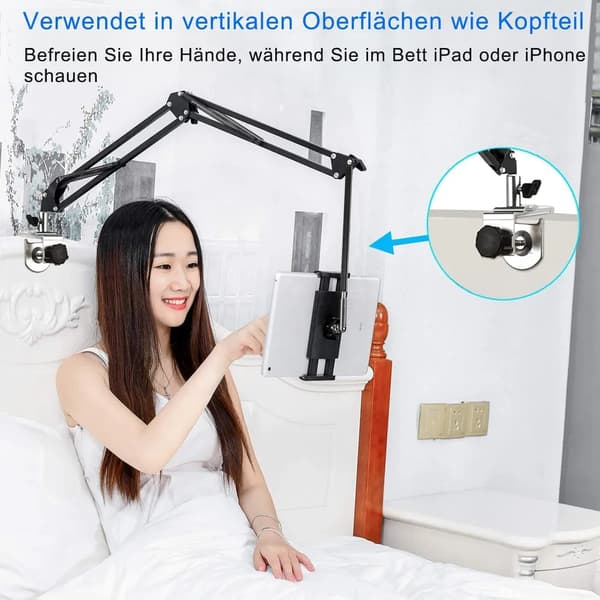 Nettbrettstativ 360° roterende med solid aluminiumsarm for iPad, nettbrett, telefon