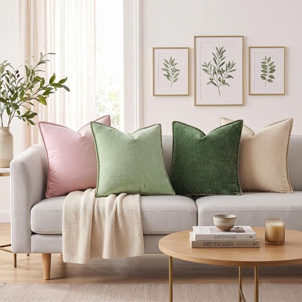 Mjuka Chenille Kuddfodral 18x18, 2-pack, Skogsgrön Set of 2