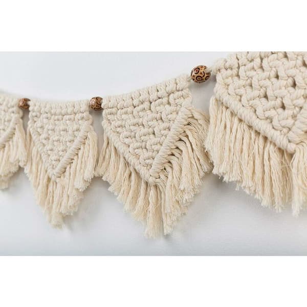 Bohemisk flaggvimpel väggbonad bomull beige 110 cm 1 st
