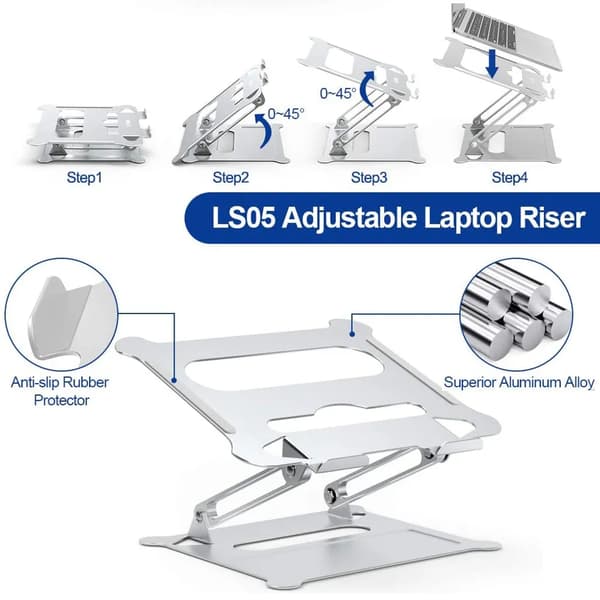 Laptopstativ, Ergonomisk Design, Avtakbart Notatbok-PC-stativ for Kontorbord, Sølv