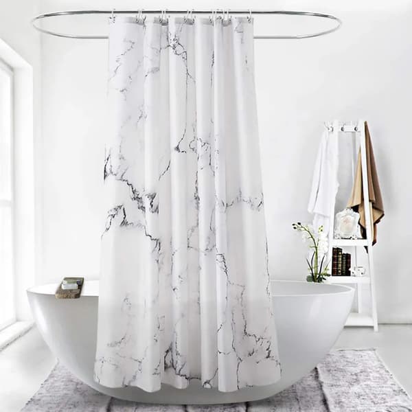 Dusjforheng i stoff 180x180 cm Polyester Agatprint Vanntett Vaskbart 12 Kroker