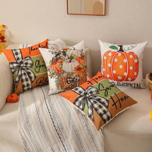 Høst putetrekk Gresskar Polka Dot 18x18 4 stk Dobbeltsidig 4 pcs