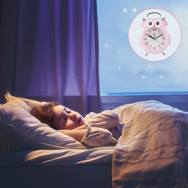 Barn Uggla Väckarklocka Tyst Nattlampa Snooze Analog Digital Metall Sovrum