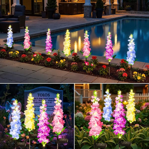 4PK Solar Delphinium Blomsterlys 36 LED Vanntett Hage Landskap KOOPER Solar Lights