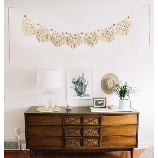 Bohemisk flaggvimpel väggbonad bomull beige 110 cm 1 st