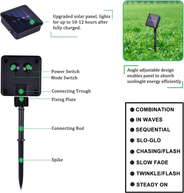 Jul-ljusslinga med solceller 2-pack 200 LED 8 lägen varmvit Christmas Solar String