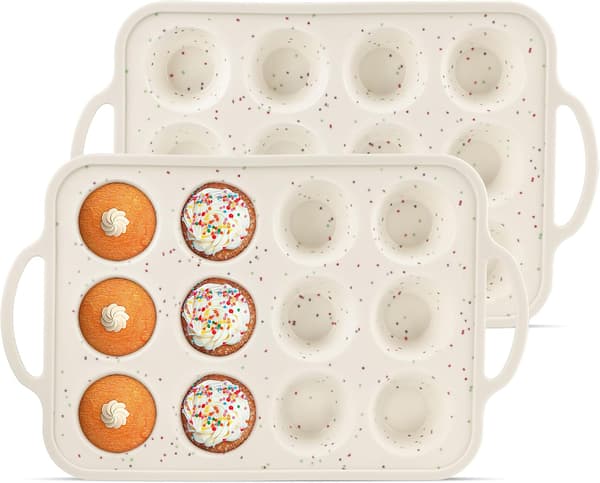 2-pack muffinsform i silikon med metallförstärkt ram, 12-kopps non-stick, ugnssäker 2Pack Silicone Muffin