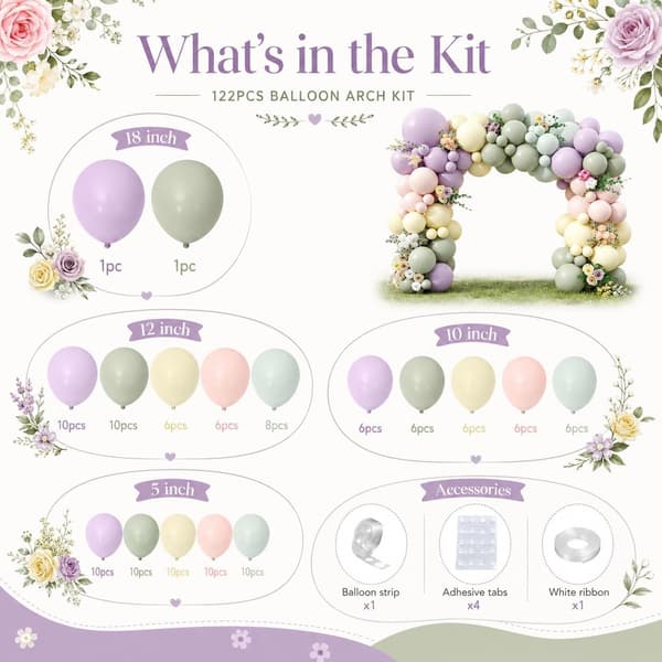 122 STK Pink Lilla Grøn Ballonbue Sæt Blomster Fe Boho Bryllupsdekoration 122 pcs