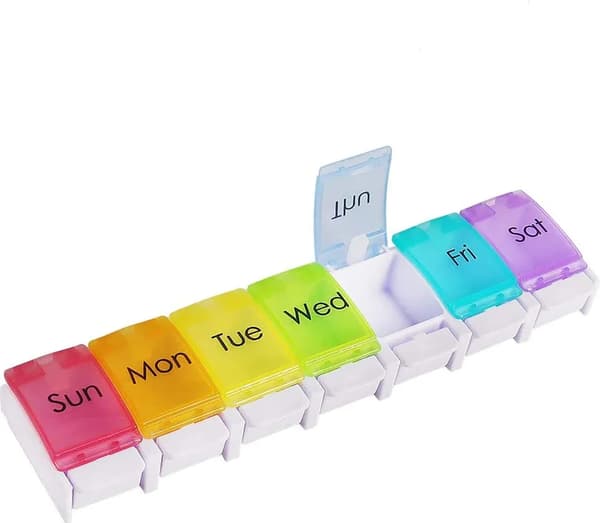 7-dagars pillerask Morgon Natt Fack Tryckknapp PP Bärbar Organizer