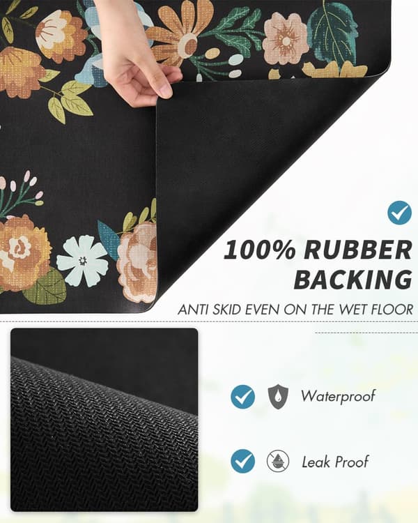 16 x 24 tommer blomstret sort absorberende kaffemåtte, gummibagside, kompatibel med kaffe- og espressomaskiner AMOAMI Coffee Mat