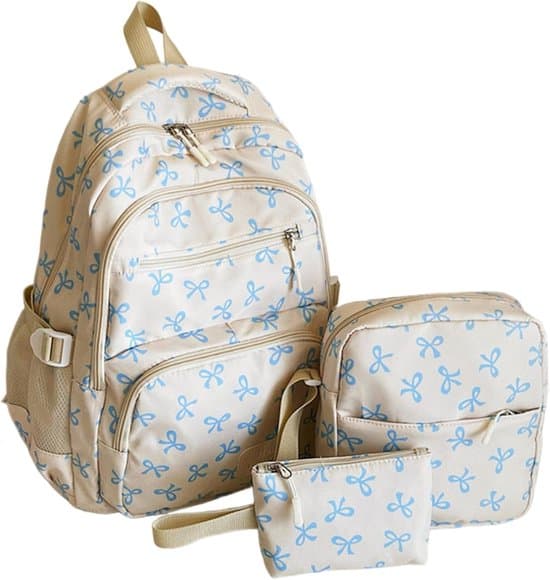 3-pack rosett ryggsäck set blå axelväska plånbok stor kapacitet Schooltas - Rugtas