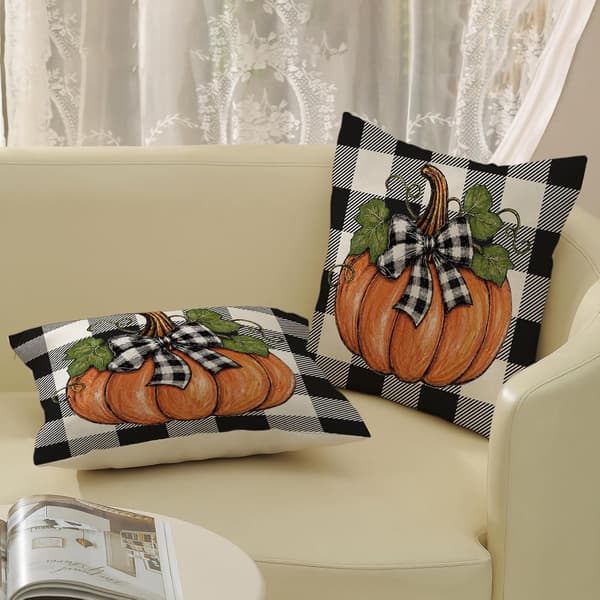 Efterår Orange Græskar Bøffelternet Pudebetræk 18x18 Sæt med 2 Set of 2