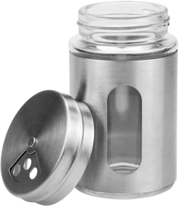 Krydderrysterflasker i rustfrit stål, 10-pak, 100 ml, 3-huls klart vindue