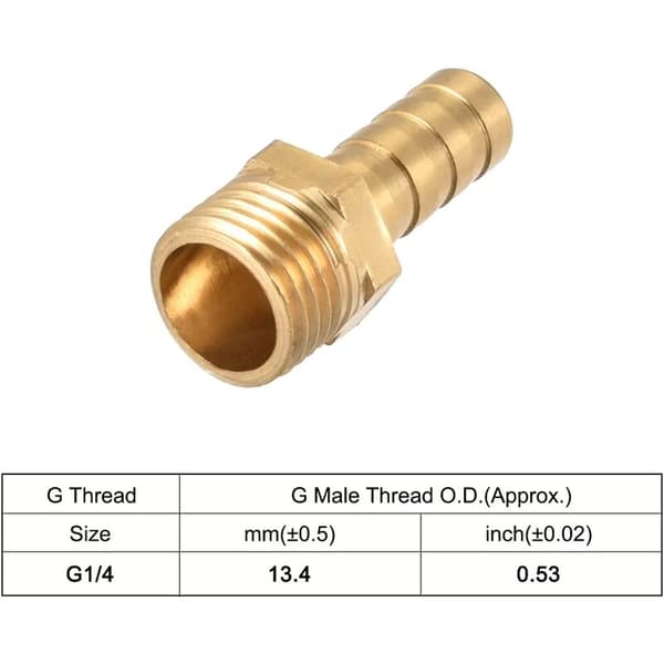 5 stk. messing slangestudser 8 mm x 1/4\" udvendigt gevind slange til rør adaptere