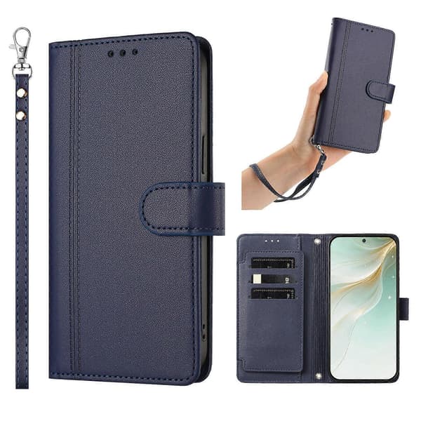Plånboksfodral kompatibelt med iPhone 16e / 17e, 9 kortplatser, PU-läder, vikbart stativ, 16 cm rem Compatible For iPhone