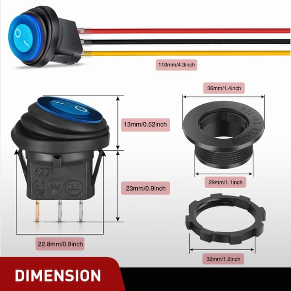 5 stk. 12V 20A Blå LED Belyst Vippekontakt 5 pcs