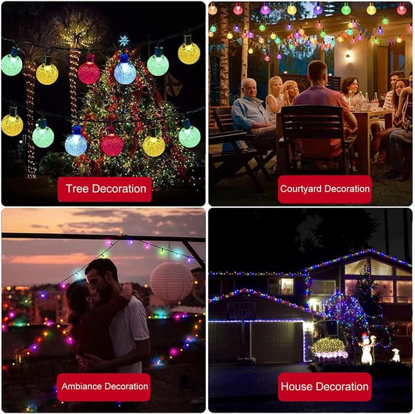 Solcellelyslenke 12 meter 100LED Flerfarget Krystallkule 8 Moduser Minne Hage Solar String Lights