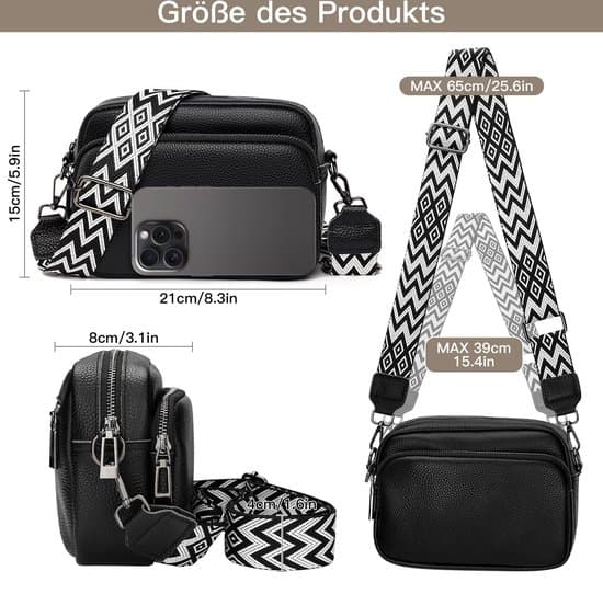 Sort Crossbody Skuldertaske til Kvinder i PU Læder