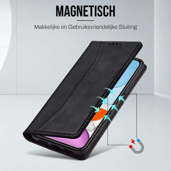 Svart Plånboksfodral, Kompatibel med iPhone 11, med Skärmskydd